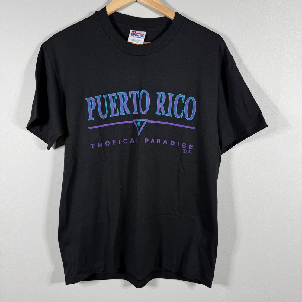 Hanes Vintage Puerto Rico Tropical Paradise T-Shirt Black Adult -Size M 38-40